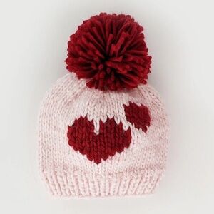Pink and Red Heart Knit Hat